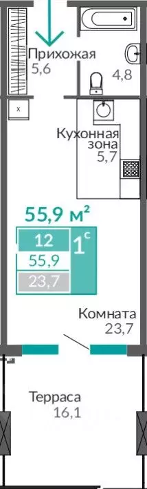 1-к кв. Крым, Евпатория ул. Симферопольская, 2Х (55.9 м) - Фото 0