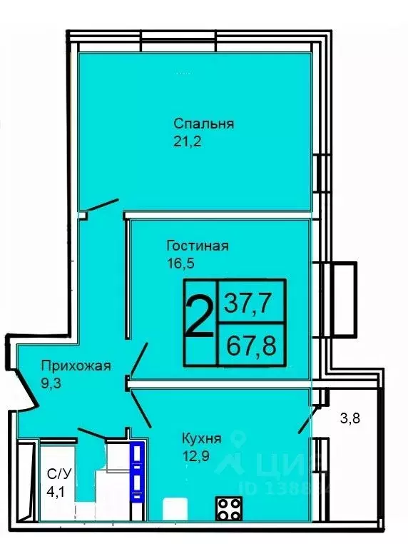 2-к кв. Москва Троицк поселение,  (67.8 м) - Фото 1