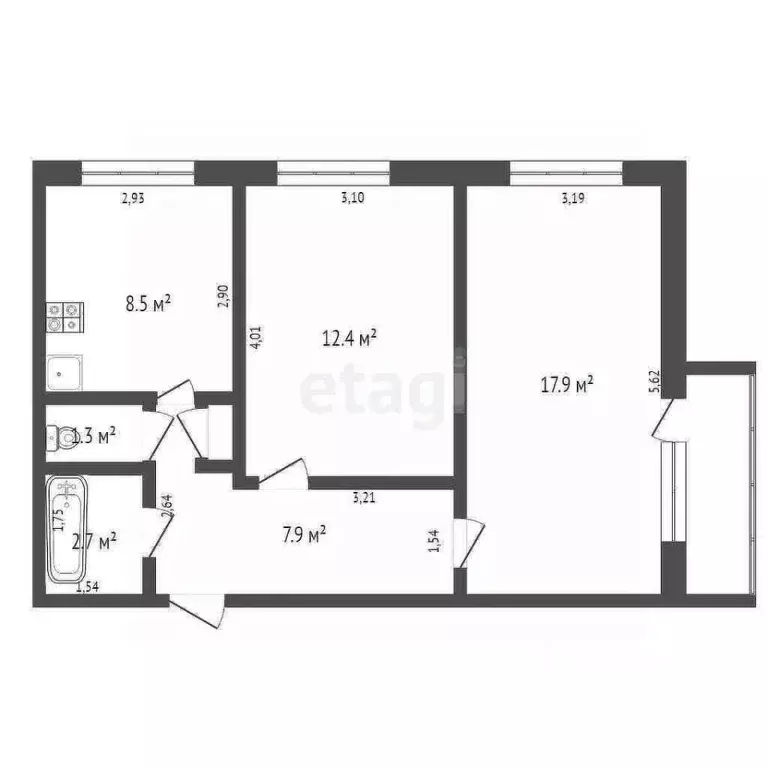 2-к кв. Кемеровская область, Юрга Кузбасский просп., 18А (51.0 м) - Фото 2
