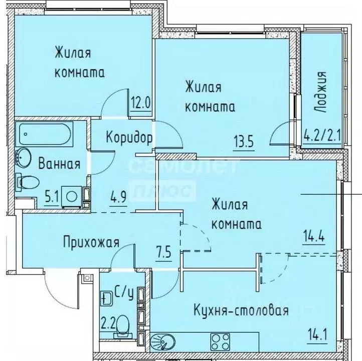 3-к кв. Татарстан, Набережные Челны Московский просп., 35А (76.1 м) - Фото 1