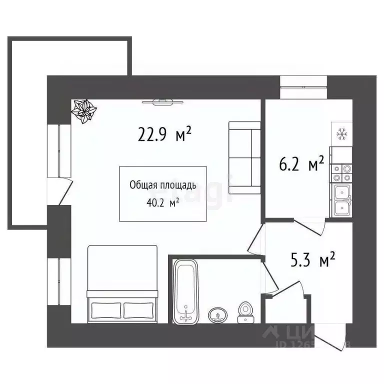 1-к кв. Новосибирская область, Новосибирск Учительская ул., 48 (40.2 ... - Фото 2