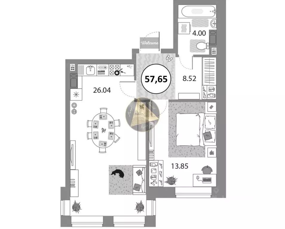 1-к кв. Санкт-Петербург просп. Авиаконструкторов, 54 (57.65 м) - Фото 1