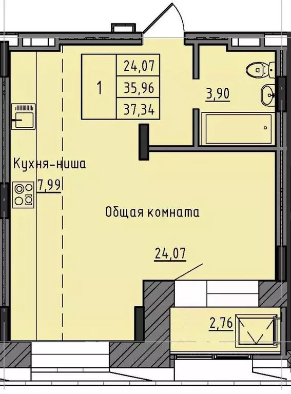 1-к кв. Саха (Якутия), Якутск 37-й кв-л,  (37.34 м) - Фото 0