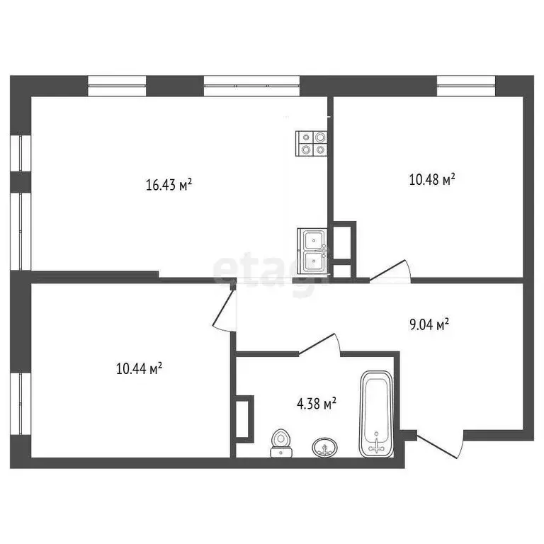 2-комнатная квартира: Тюмень, Харьковская улица, 74 (50.77 м) - Фото 0
