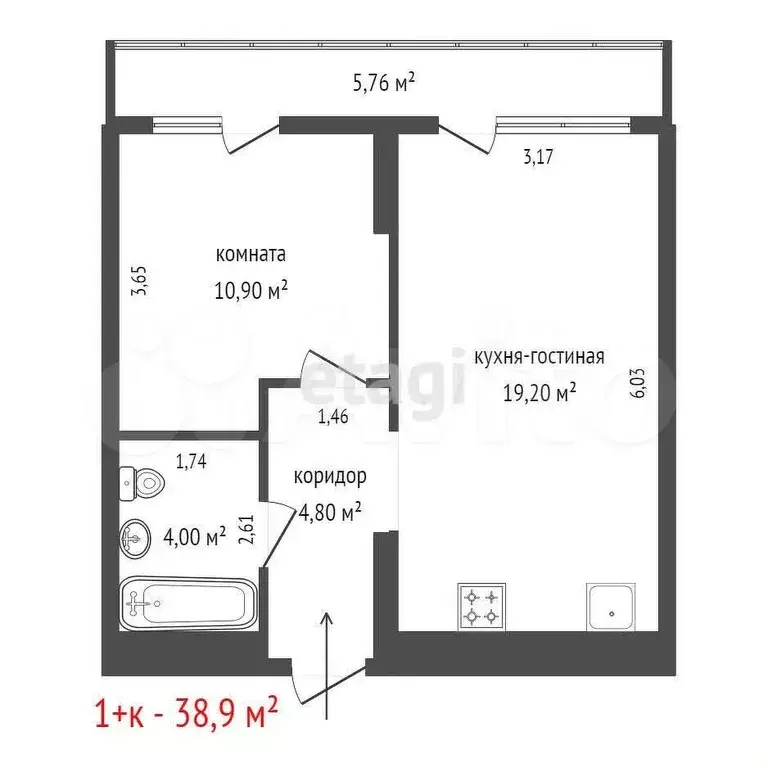 1-к. квартира, 36 м, 5/9 эт. - Фото 0