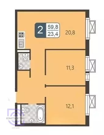3-комнатная квартира: Москва, улица Вертолётчиков, 21к3 (59.8 м) - Фото 0