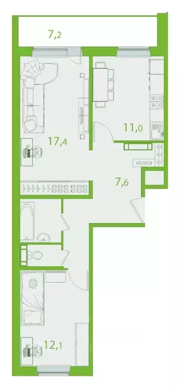 2-к кв. Томская область, Томск ул. Пришвина, 52 (59.94 м) - Фото 0