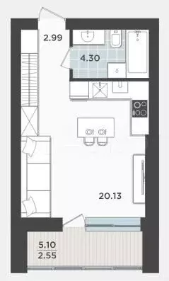 Квартира-студия, 32,5 м, 6/9 эт. - Фото 1
