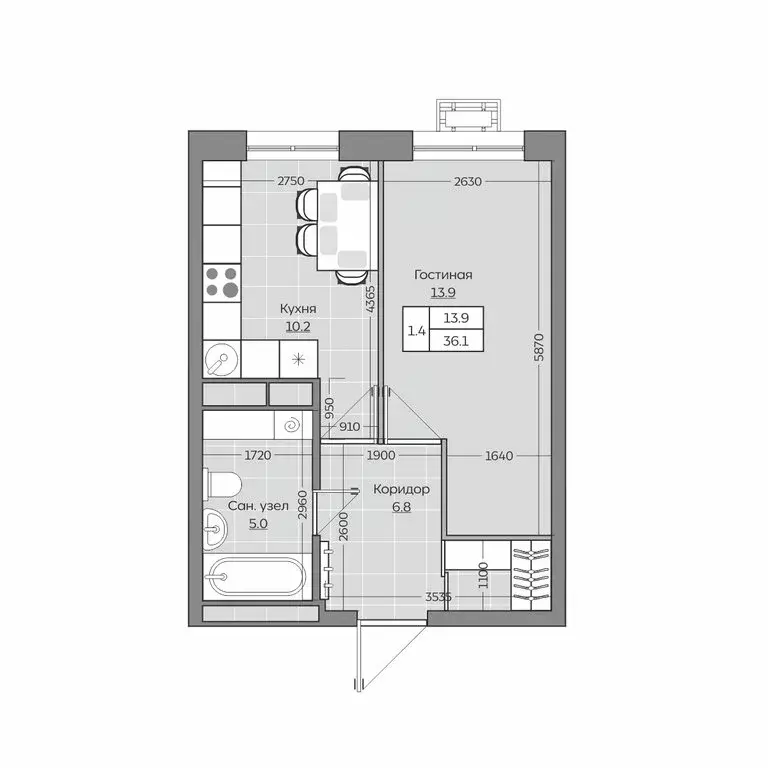 1-комнатная квартира: Усады, жилой комплекс Южный Парк (36.17 м) - Фото 1