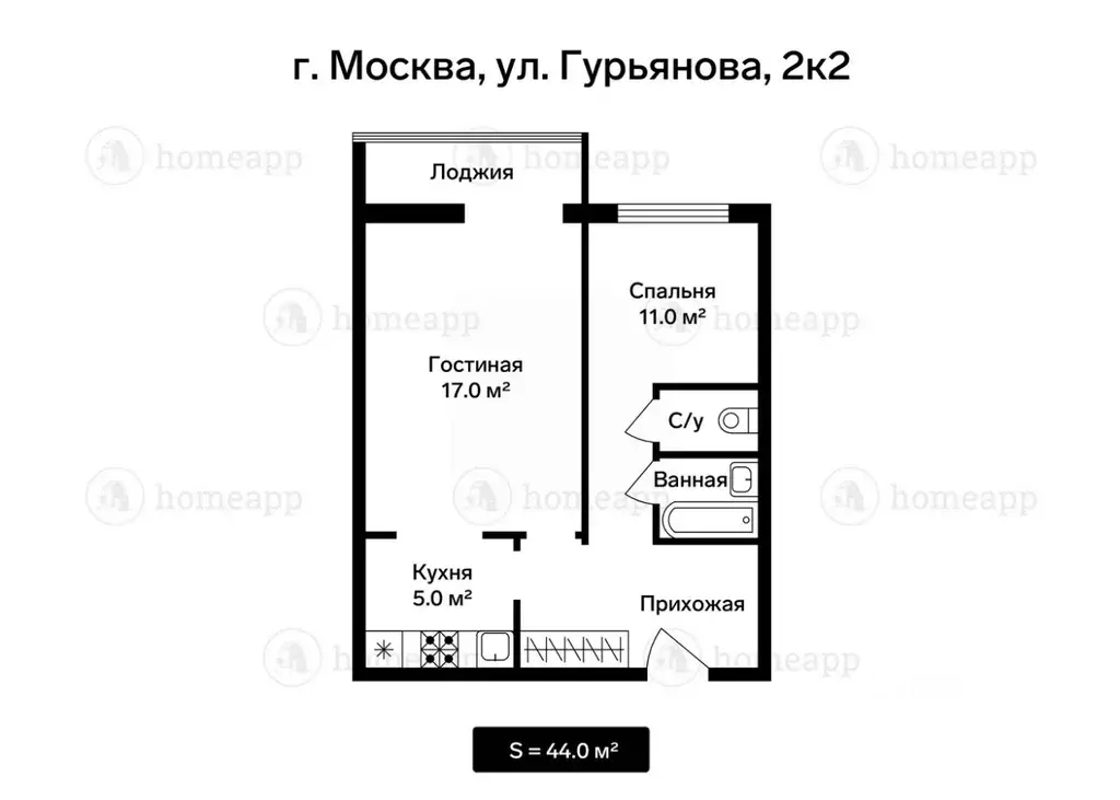 2-к кв. Москва ул. Гурьянова, 2К2 (44.0 м) - Фото 1