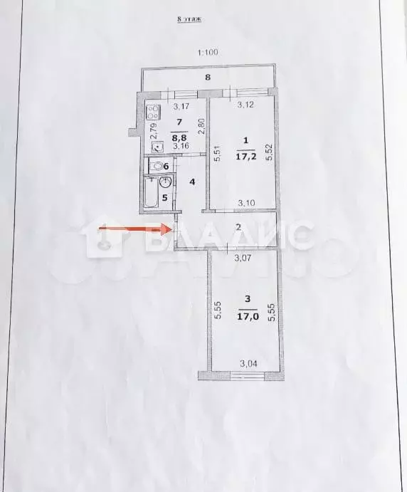2-к. квартира, 60,4 м, 8/10 эт. - Фото 0
