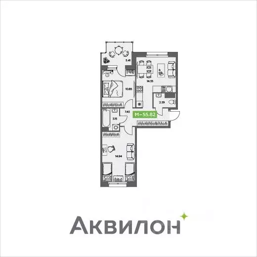 2-к кв. Архангельская область, Северодвинск  (55.82 м) - Фото 0