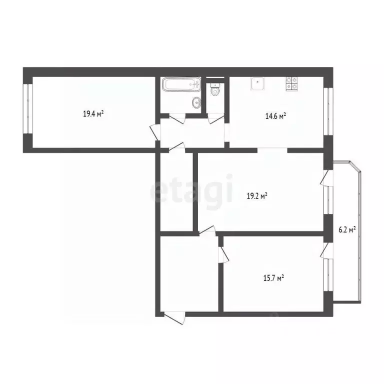 3-к кв. Тюменская область, Тюмень ул. Пермякова, 84к3 (91.0 м) - Фото 2