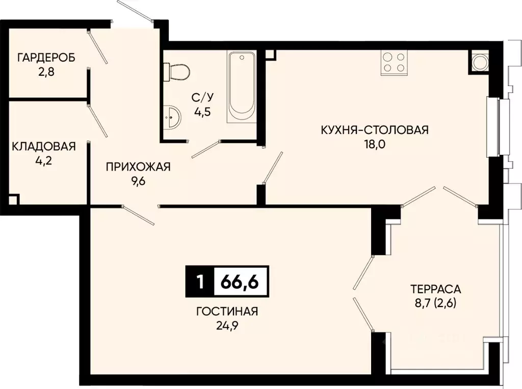 1-к кв. Ставропольский край, Кисловодск городской округ, пос. ... - Фото 1