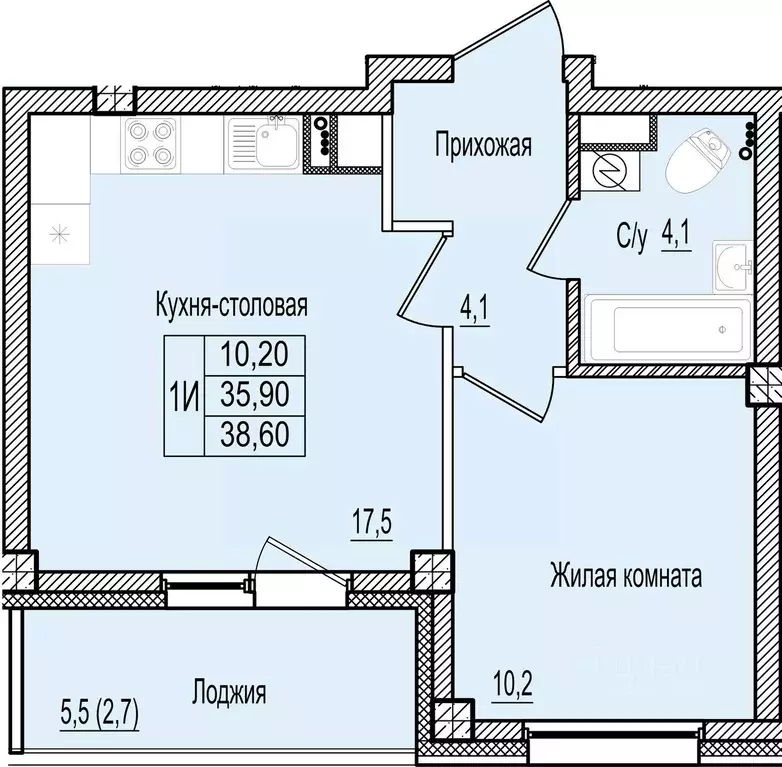 1-к кв. Псковская область, Псков Крестовский жилой комплекс (38.6 м) - Фото 1