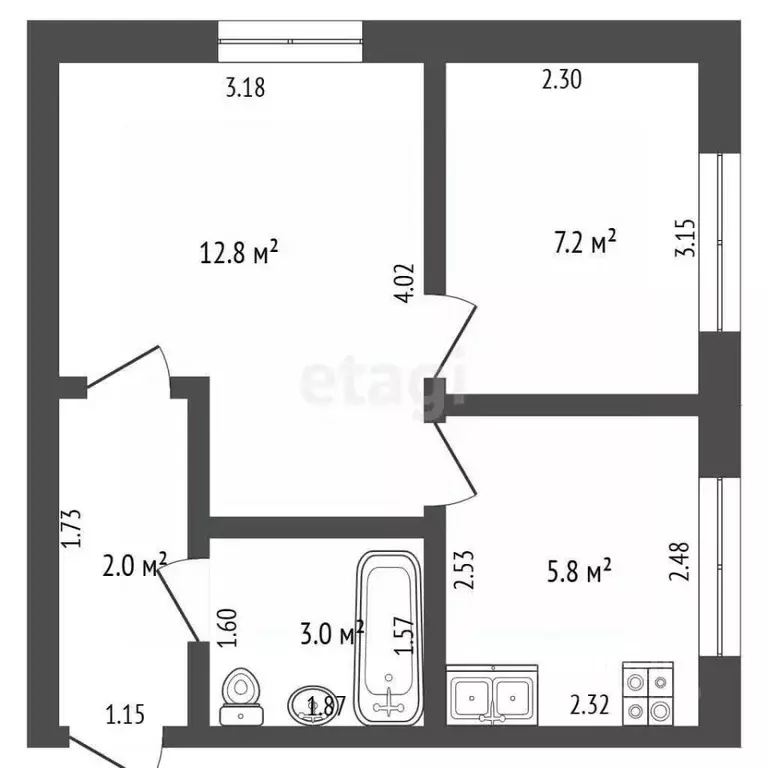 2-к кв. Башкортостан, Стерлитамак ул. Блюхера, 4 (31.1 м) - Фото 1