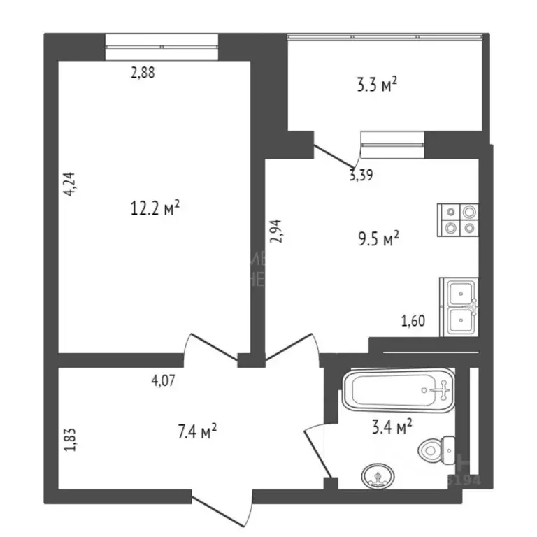 1-к кв. Тюменская область, Тюмень ул. Газовиков, 51 (32.8 м) - Фото 1