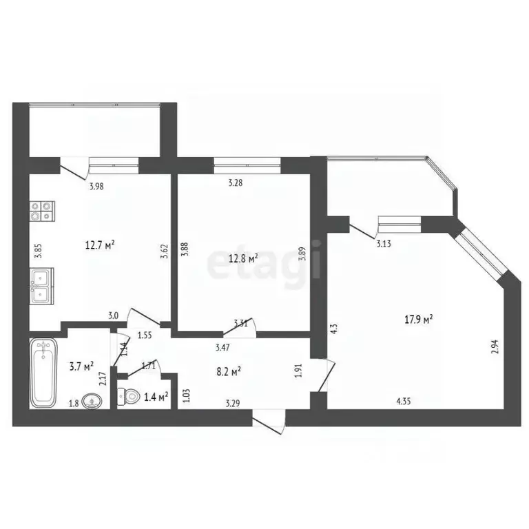 2-к кв. Мордовия, Саранск Волгоградская ул., 114 (56.7 м) - Фото 2