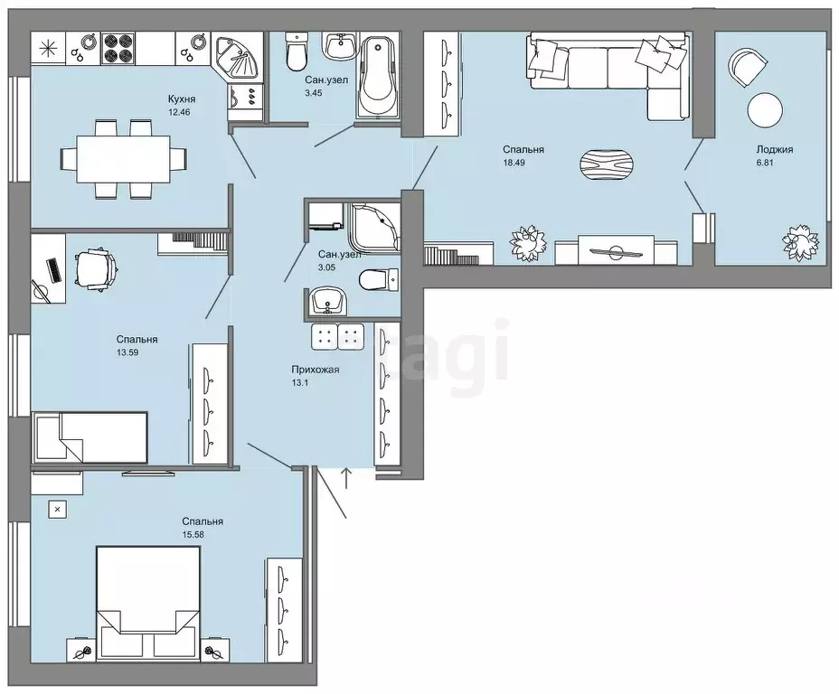 3-к кв. Удмуртия, Завьяловский район, с. Первомайский ул. Архитектора ... - Фото 2