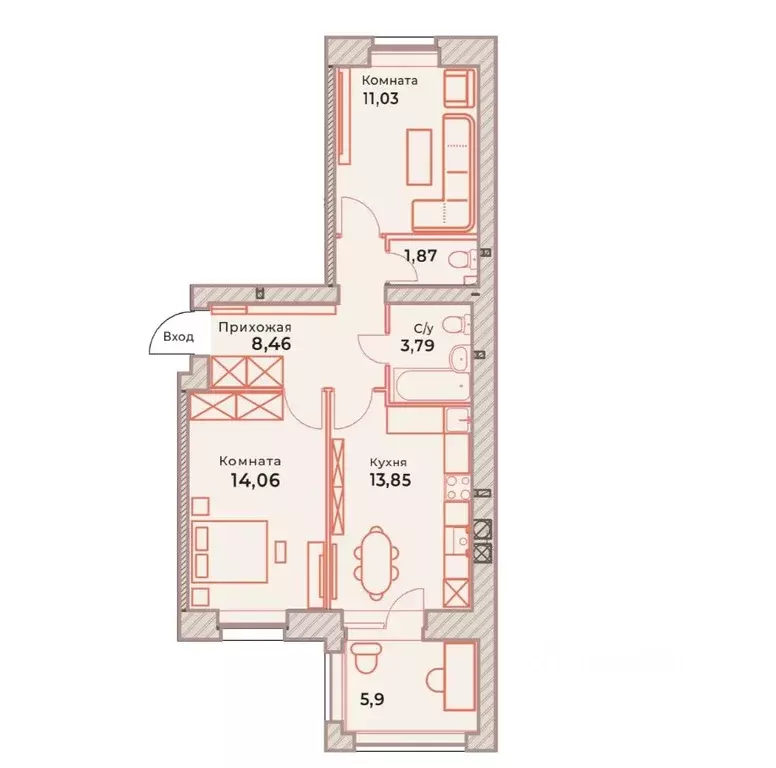 2-к кв. Ярославская область, Ярославль ул. Штрауса, 48 (56.01 м) - Фото 1