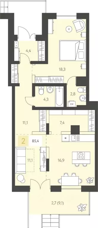 2-к кв. Удмуртия, Ижевск ул. Имени В.С. Тарасова, 7 (85.4 м) - Фото 0