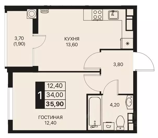 1-к кв. Ростовская область, Ростов-на-Дону Эстет жилой комплекс (35.9 ... - Фото 1