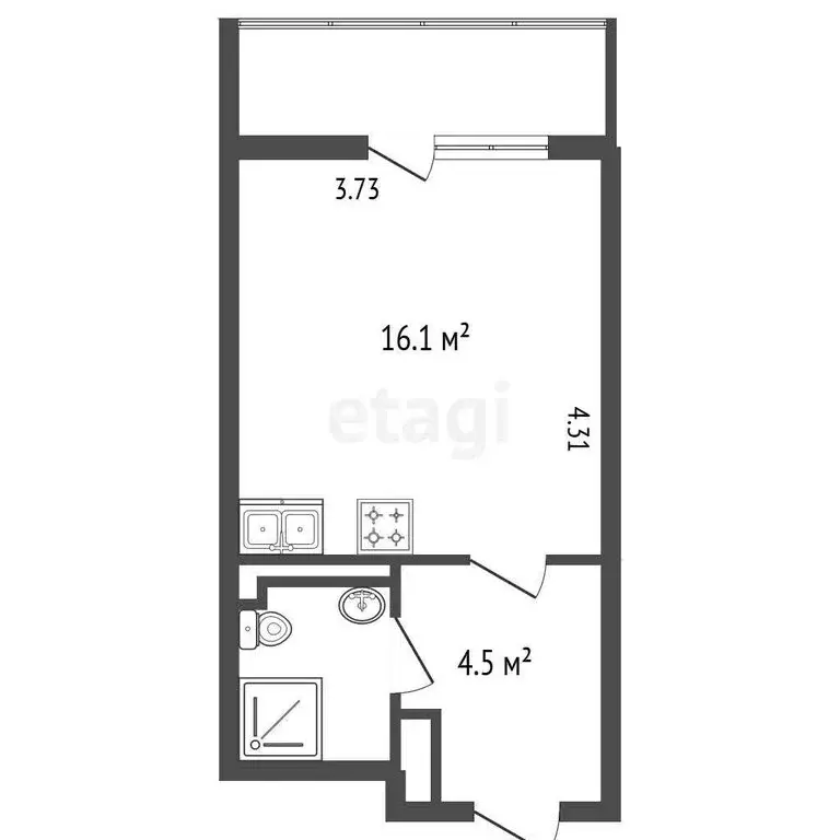 Квартира-студия: Кудрово, Центральная улица, 54к1 (24 м) - Фото 2