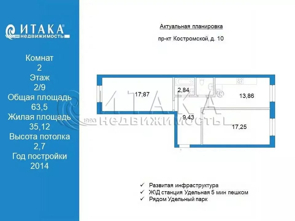 2-к кв. Санкт-Петербург Костромской просп., 10 (63.5 м) - Фото 1