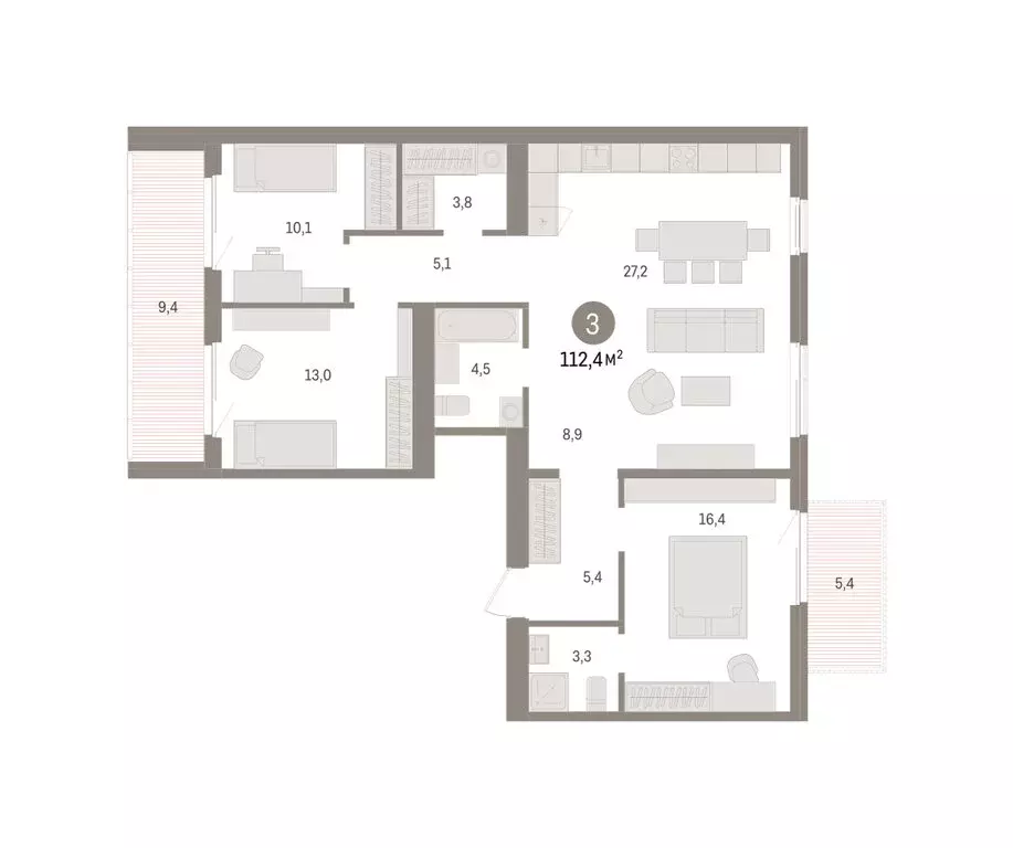 3-комнатная квартира: Новосибирский район, рабочий посёлок Краснообск, ... - Фото 2