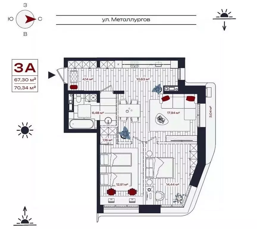 3-к кв. Иркутская область, Братск ул. Металлургов, 10 (70.34 м) - Фото 0