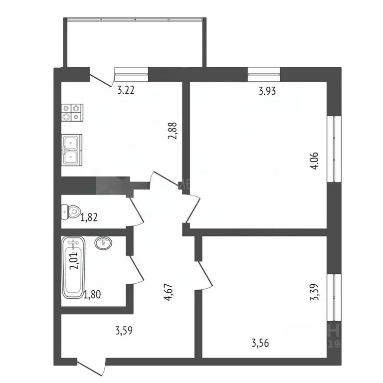 2-к кв. Тюменская область, Тюмень ул. Дмитрия Менделеева, 2 (52.0 м) - Фото 2