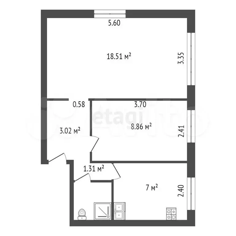 2-к. квартира, 42 м, 1/5 эт. - Фото 0