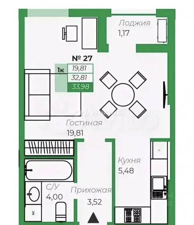 1-к кв. Крым, Симферополь ул. Бородина, 59 (34.0 м) - Фото 2