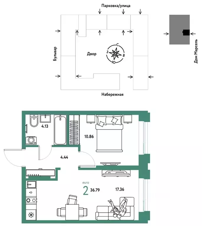 2-к кв. Тюменская область, Тюмень Береговая ул., 100к2 (36.79 м) - Фото 1