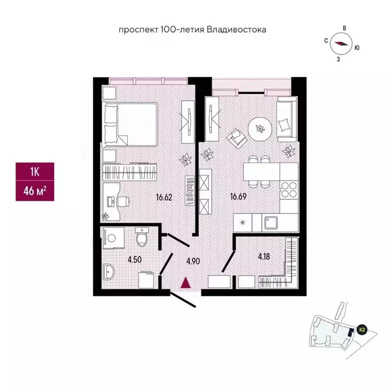 1-к кв. Приморский край, Владивосток просп. 100-летия Владивостока, ... - Фото 2