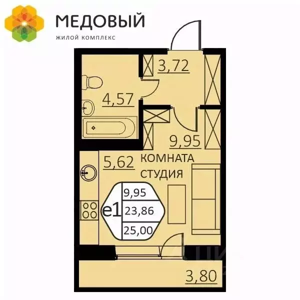 1-к кв. Пермский край, д. Кондратово ул. Г.Н. Нифантова, 4В (25.0 м) - Фото 0