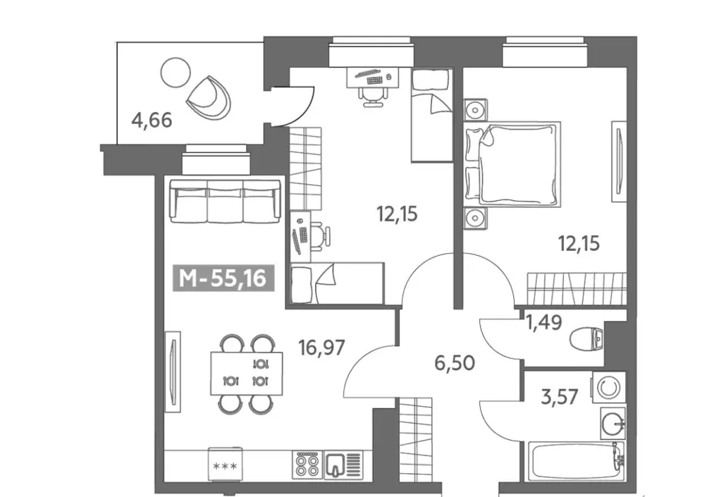 Продаётся 2-к квартира, 55 м - Фото 0