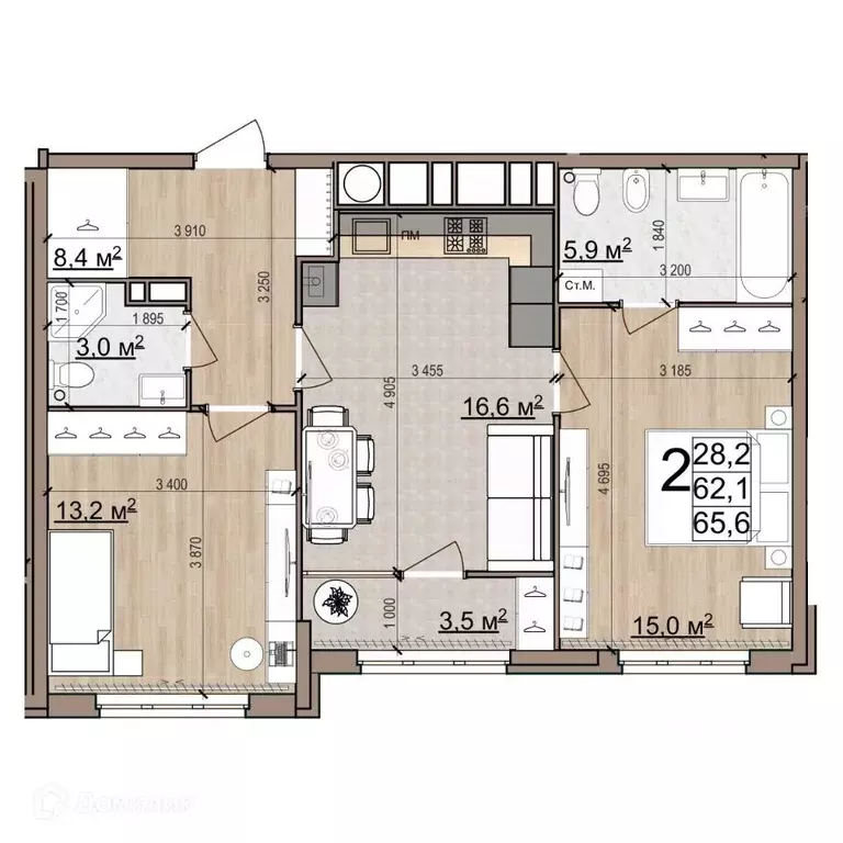 2-к кв. Рязанская область, Рязань Еврокласс жилой комплекс (65.6 м) - Фото 2