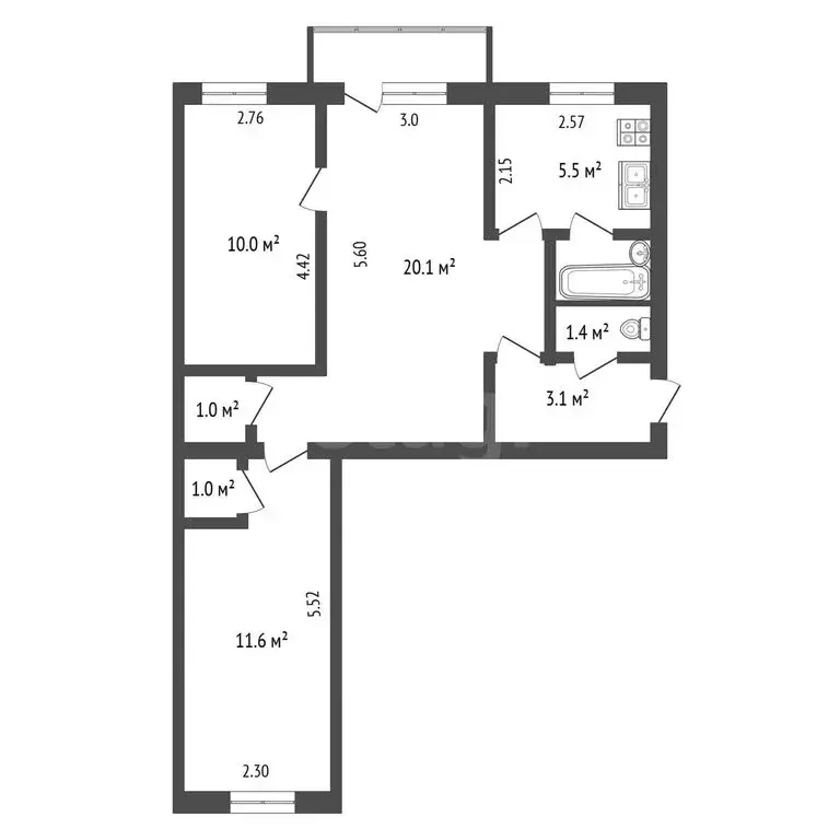 3-комнатная квартира: Пермь, улица Тургенева, 33 (55.8 м) - Фото 1