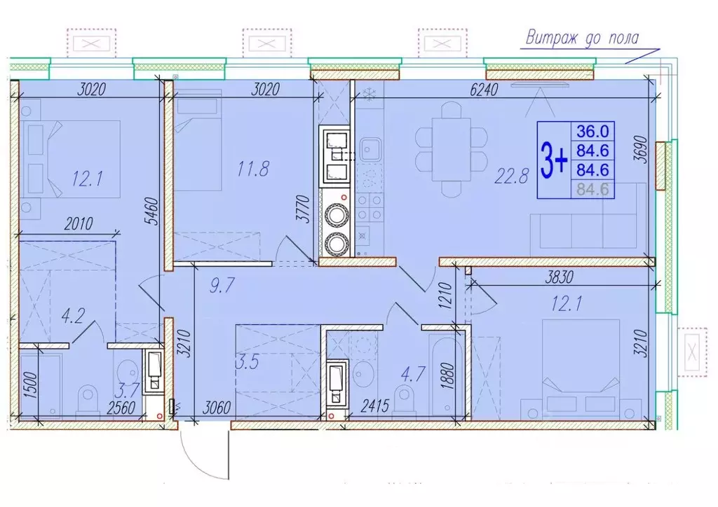 3-к кв. Астраханская область, Астрахань ул. Трофимова, 10 (84.6 м) - Фото 1