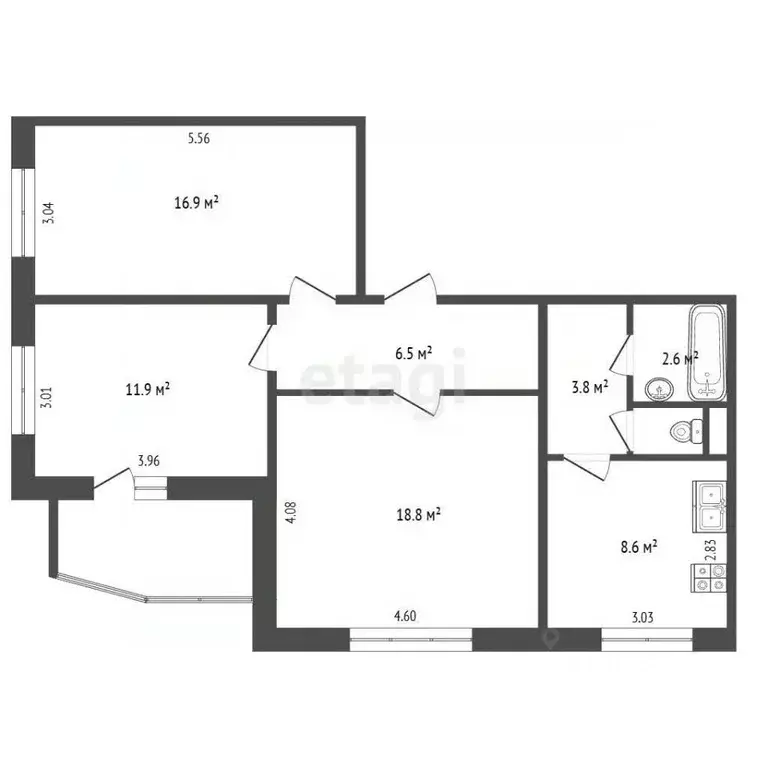 3-к кв. Челябинская область, Челябинск ул. Трашутина, 35 (71.0 м) - Фото 2