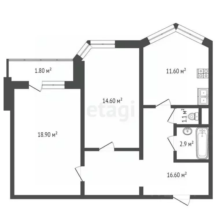 2-к кв. Москва Электролитный проезд, 16к2 (59.0 м) - Фото 1