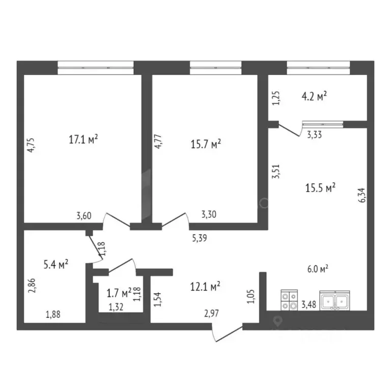 2-к кв. Тюменская область, Тюмень ул. Евгения Войнова, 7 (76.9 м) - Фото 1