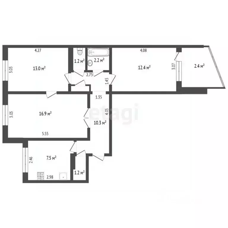 3-к кв. Самарская область, Тольятти ул. Маршала Жукова, 38 (67.1 м) - Фото 1