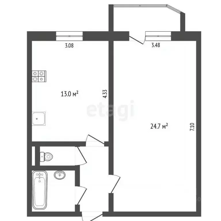 1-к кв. Тюменская область, Тюмень ул. 50 лет Октября, 23 (45.4 м) - Фото 1