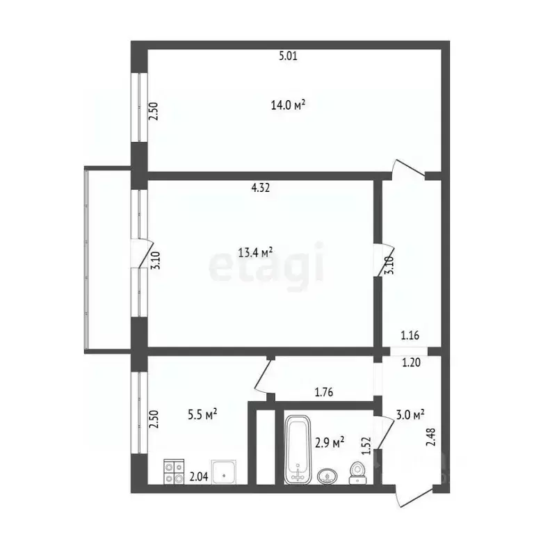 2-к кв. Самарская область, Самара ул. Георгия Ратнера, 19 (43.9 м) - Фото 2