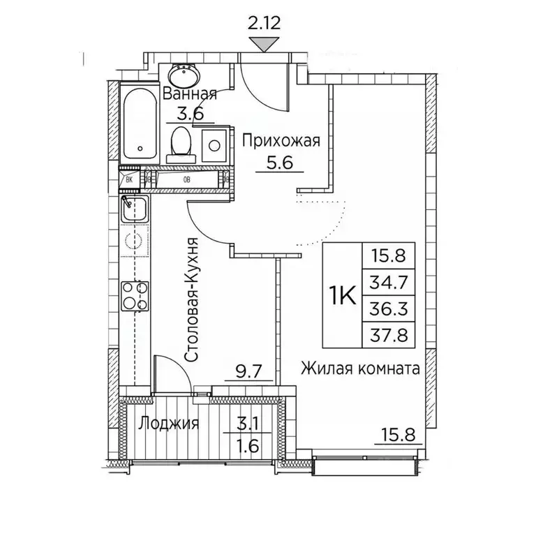 1-к кв. Приморский край, Владивосток ул. Расула Гамзатова, 7к2 (37.8 ... - Фото 1