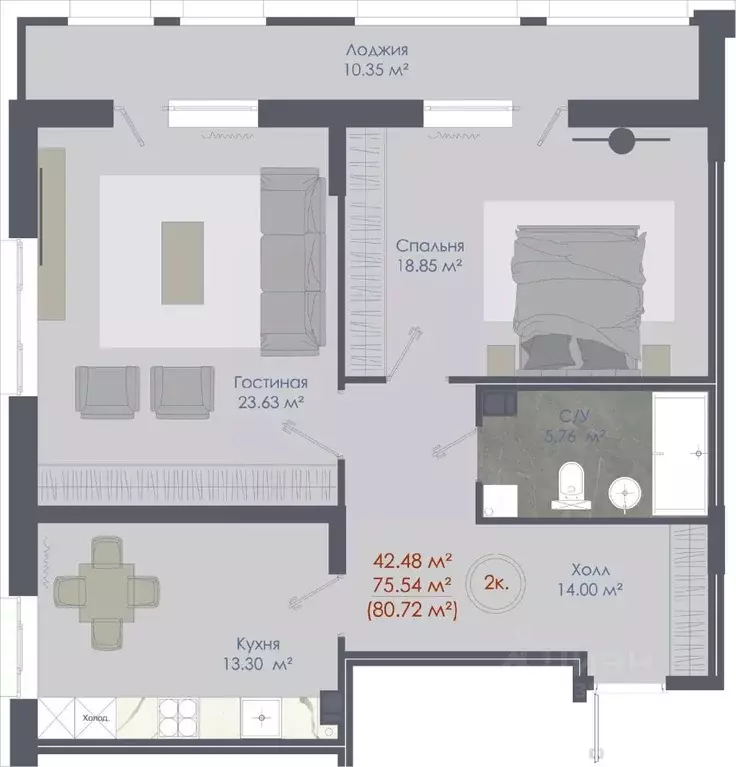2-к кв. Воронежская область, Воронеж ул. Любы Шевцовой, 31 (80.72 м) - Фото 1