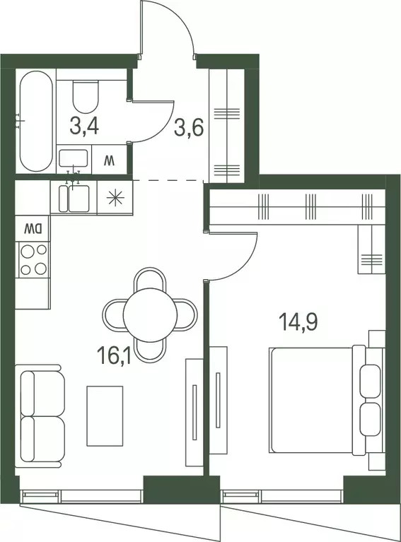 1-к квартира, 38 м - Фото 0