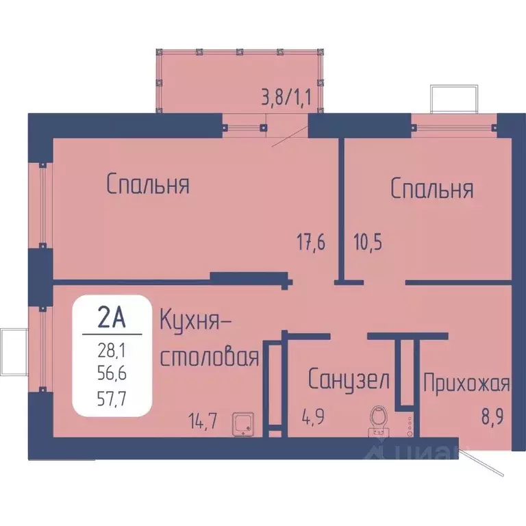 2-к кв. Красноярский край, Красноярск Свободный просп. (57.7 м) - Фото 1